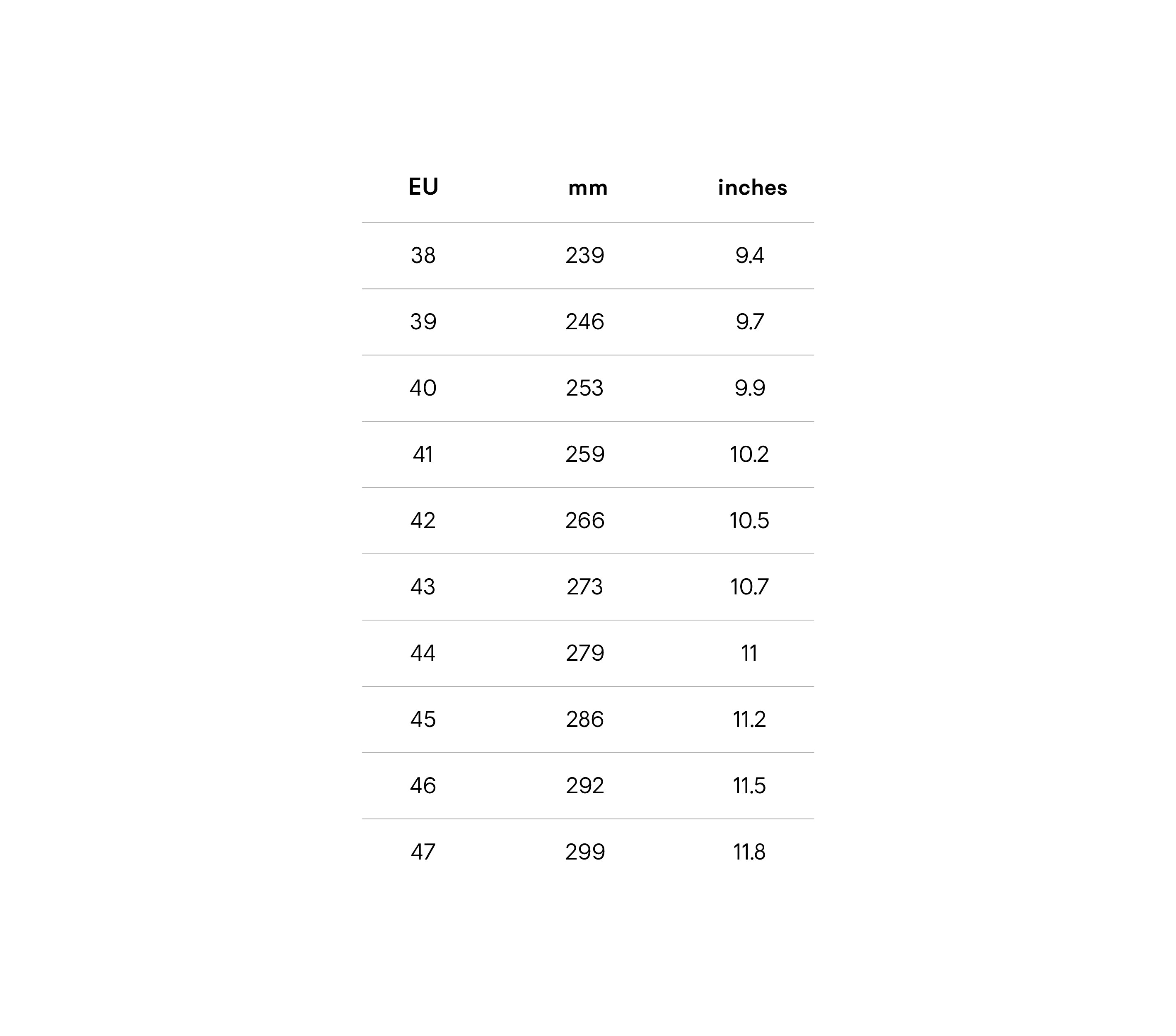 Shoe Size Chart | QUOC